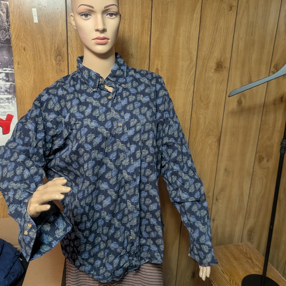 Men's Blue Leaf Pattern Casual Shirt